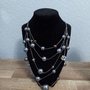 5 layered Silver toned beaded necklace